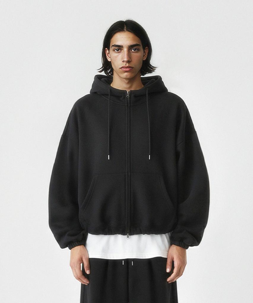 Prinoar [Set] String Overfit Two-Way Zip-Up Hoodie + Single-Pleat String Pants - Black