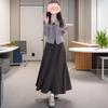 Women's Slim-Fit Knit Top & Long Velvet Skirt Two-Piece Set for Spring & Autumn