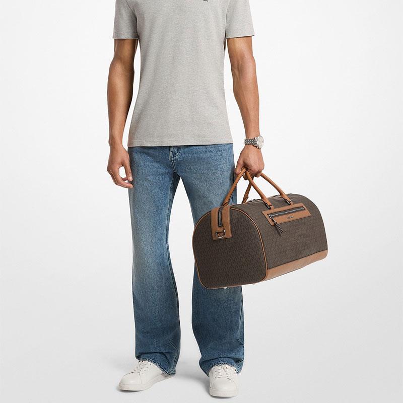 MICHAEL KORS Jet Set 36L Logo Print Patchwork Design Artificial Leather Travel Bag Men's Brown