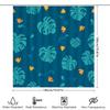 Blue Pattern Shower Curtain Home Decor Waterproof Bathroom Liner for Bathtub Tropical Leaves with Yellow Flowers Design (180x205
