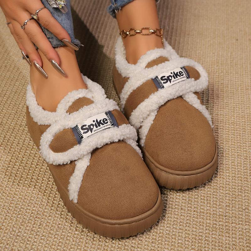 Fashion Sweet Short Plush Decoration Velcro Snow Boots Women 2025 Winter Round Toe Thick Bottom Ankle Boots Soft Sole Warm Fur Botas