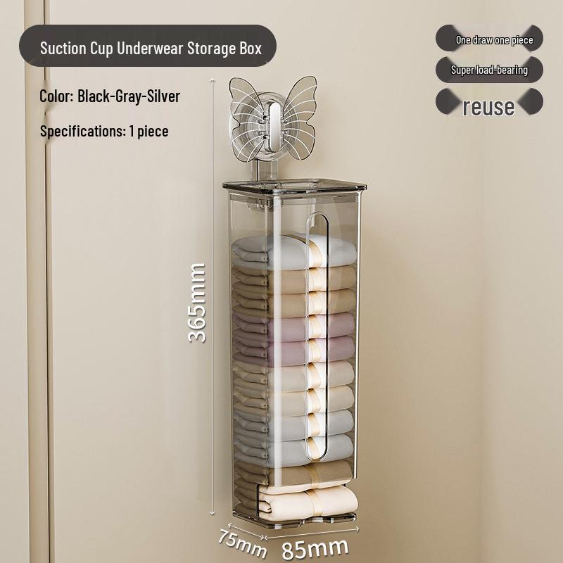 Suction Cup Wall-Mounted Underwear Organizer with Lid - Large Capacity Drawer for Socks
