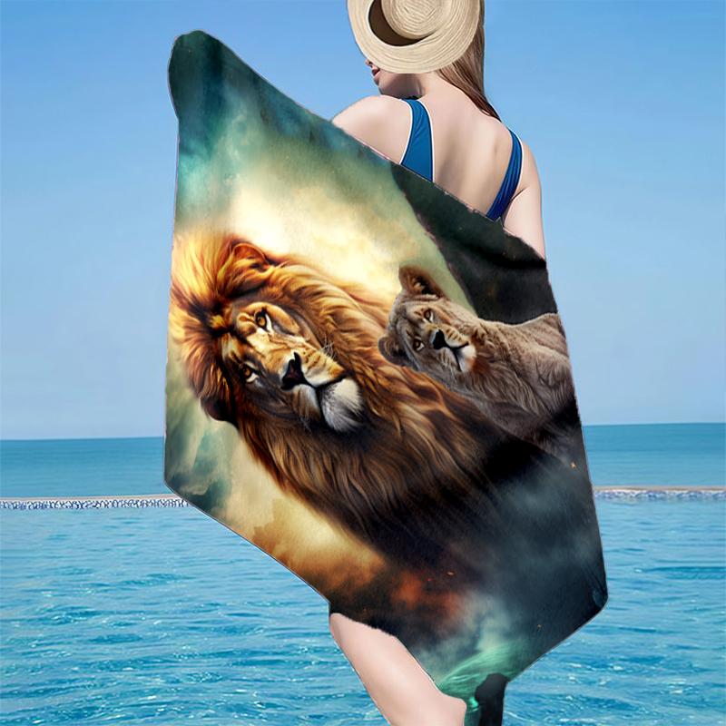 Lion Majesty In Fantasy Beach Towel, Super Soft Microfiber, Gift for Her/Him, Birthday, for Pool, Beach, Travel, Home Decor Fan Gifts
