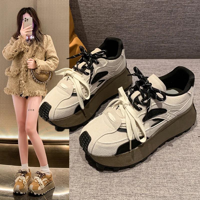 2024 Women's High Platform Sports Shoes New Autumn Breathable Thick Sole Sneakers Casual Anti-Slip Women Shoes