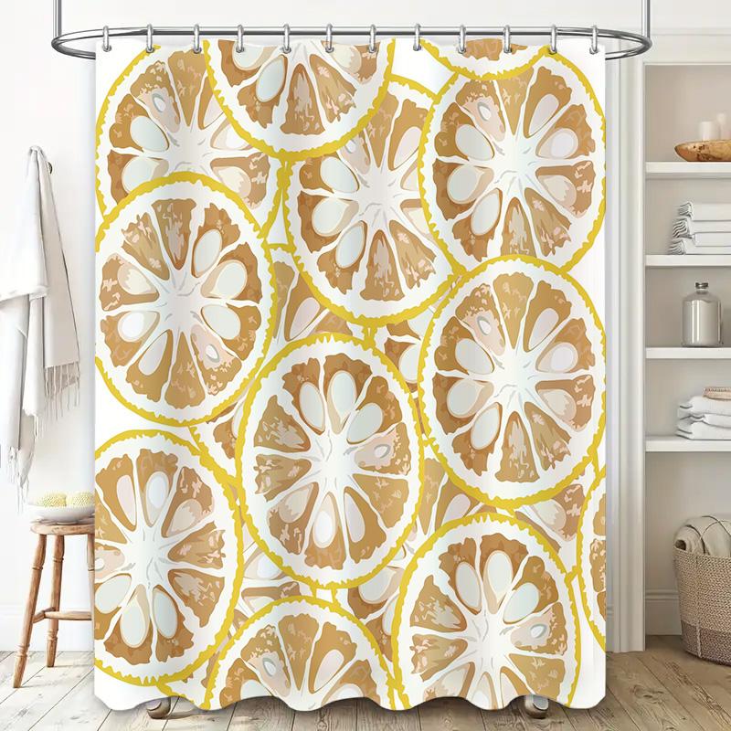 Modern Bathroom Shower Curtain Lemon Slice Print Waterproof Fabric Home Decor White Bathtub Liner 72 X 78 Inches Orange Yellow G