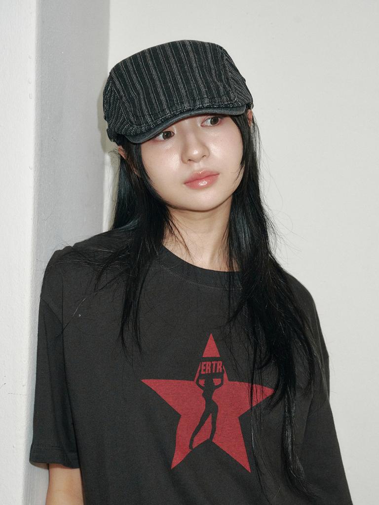 Olinkeompeulliteu Stitch Stripe Hunting Cap (Black Denim)