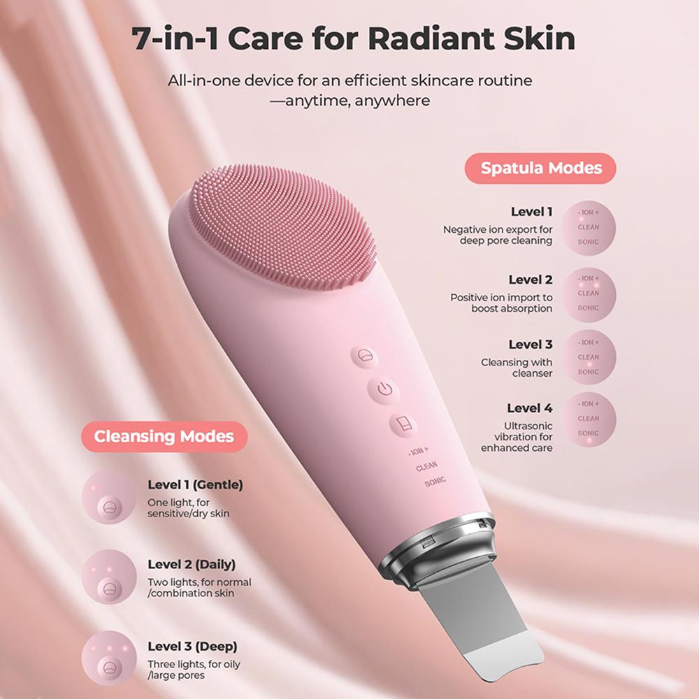 2 in 1 Electric Silicone Facial Cleansing Brush Ultrasonic Face Scrubber Skin Spatula Pore Extractor Deep Cleansing for Skincare