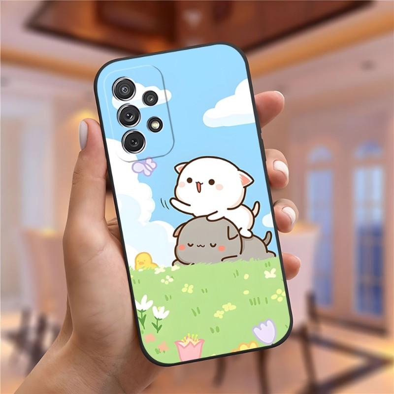 Fun Cartoon Peach Mochi Cat Phone Case for Samsung Galaxy A13 A52 A53 A73 A32 A51 A23 A22 A12 02s A20e A40 A50 A21 A72 A70 Cover