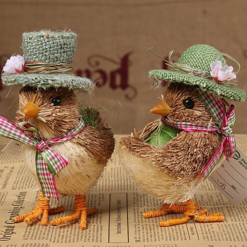 

24TE Ручная работа Соломенная Фигурка Утенка Цыпленка с Бантиком Плетеная Статуэтка Животного Украшение Пасхальный Дом Сад Свадебная Вечеринка CN