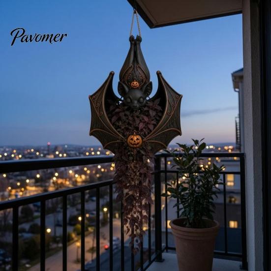 Gothic Plant Pot for Porch Halloween Hanging Planter Indoor Outdoor Use, Bat Cat Witch Raven Decorative Home Accessory Holder, Spooky Wall Mounted