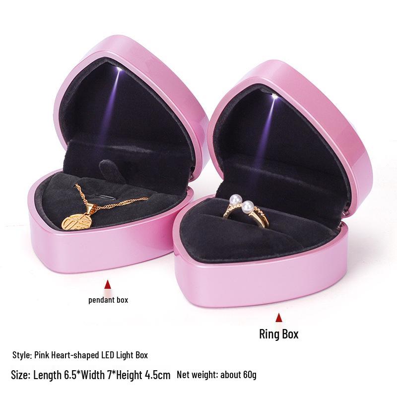 Heart-Shaped Light-Up Jewelry Box: High-End Engagement Ring & Luminous Necklace Display Case