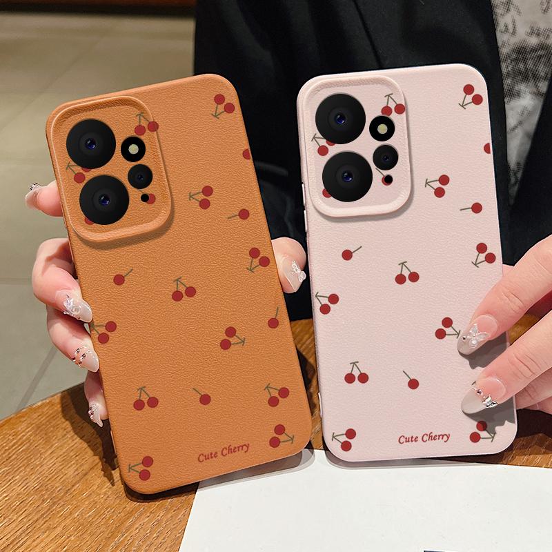Little Cherry Print TPU Matte Leather Texture Slim Case For Xiaomi 13T Pro Poco X6 Redmi Note 14 Pro 13 12 11 Soft Shockproof Protection Phone Cover