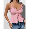 Women Sexy Lace Trim Spaghetti Strap Sleeveless Slim Fit Solid Camisole Top