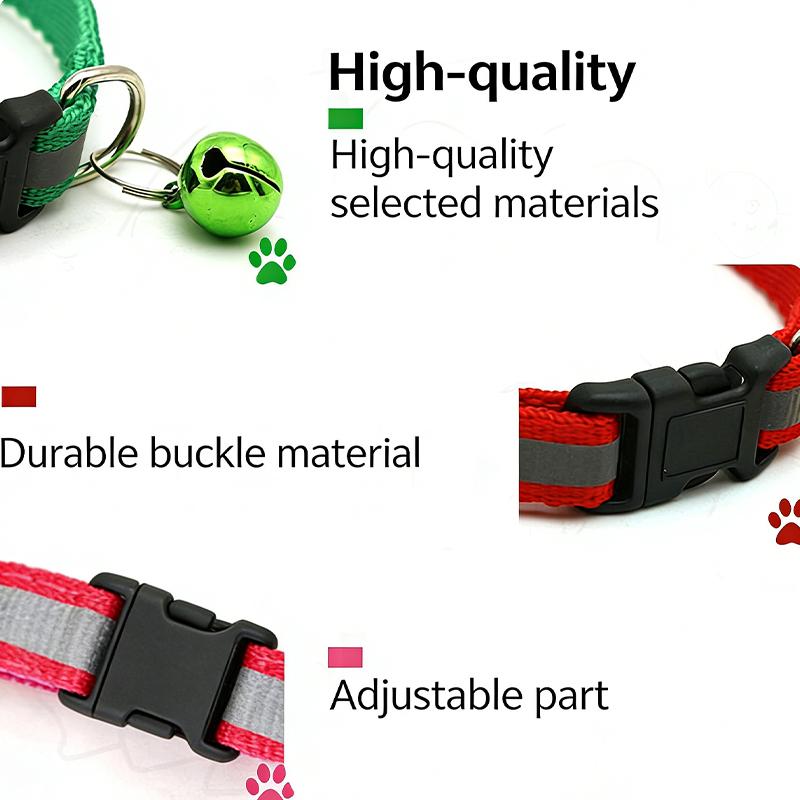 Pet Collar Reflective Safety Buckle Collar Bell Round Ear Cat Dog Collar Glowing Collar