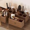 Large Walnut Makeup Brush Holder with Six Compartments - Ancient Style Desktop Organizer for Lip Gloss, Eyebrow Pencils, and Stationery.