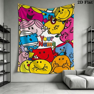 Mr. Men Little Miss Custom Name Wall Tapestry Aesthetic Wall Hanging Printed Fabric Blanket Decorative Tapestries for Bedroom Living Room Home Decor