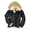 Jaqueta Casual Masculina de Inverno com Gola de Pelo Capuz Lapela Slim Couro