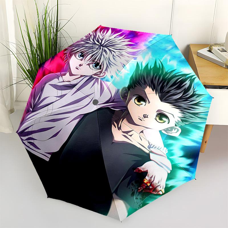 1pc Hunter x Hunter Killua & Gon Anime Character Automatic Folding Umbrella Portable 3-Fold Design with Iron Frame Outdoor for Fans, Travelers, Daily
