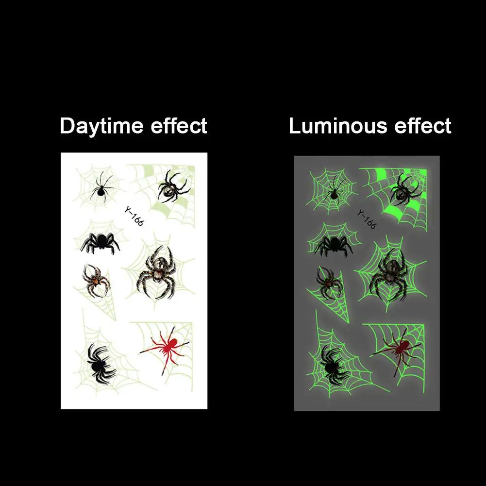 Spider Temporary Tattoo Sticker Realistic Waterproof Design Semi-Permanent Glow-in-the-darkScary Fake Tattoo for Halloween