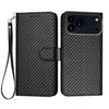 For iPhone 17 Pro Wallet Case with Strap Carbon Fiber Texture Leather Mobile Cover