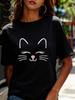 Plus Size SlimFit Short Sleeve TShirt Edgy YK Babe Style Black Top Cat Print