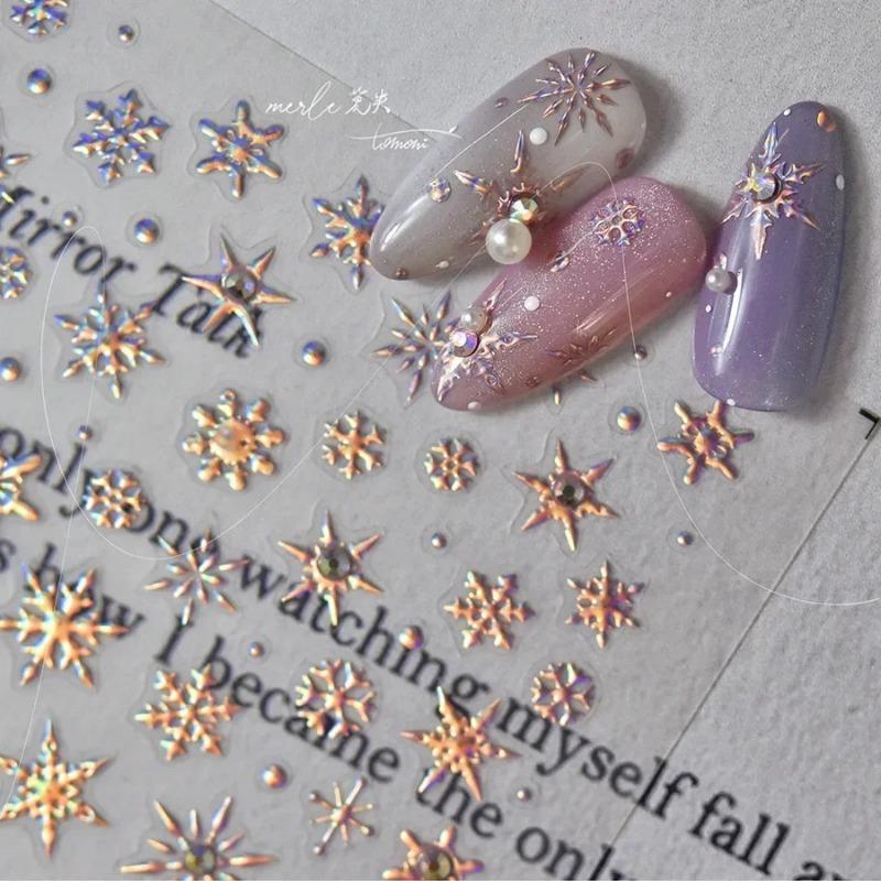 Laser Crăciun Iarnă Fulg de zăpadă Stras strălucitor 5D Relief în relief Auto-adeziv Nail Art Decor Autocolant 3D Decal manichiură