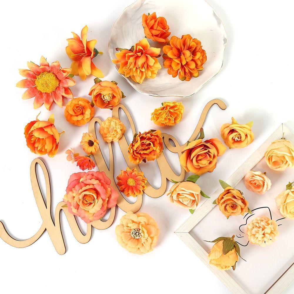 Autumn Orange Artificial Flowers Silk Fake Flowers for Home Room Decor Garden Wedding Decoration Bouquet Wreath Gift Accessories