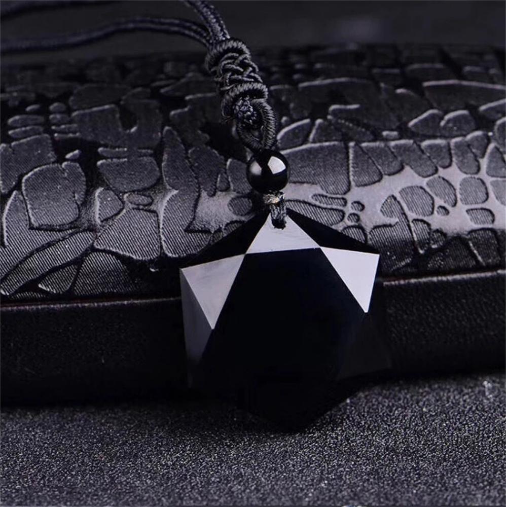 New Fashion Black Obsidian Pendant Necklace Obsidian Star Pendant Lucky Love Crystal Jewelry With Free Rope