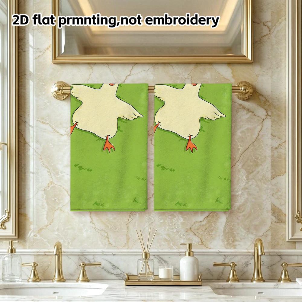 Happy Duck on Grass Print Bath Towel, Quick Dry Absorbent Soft Towel