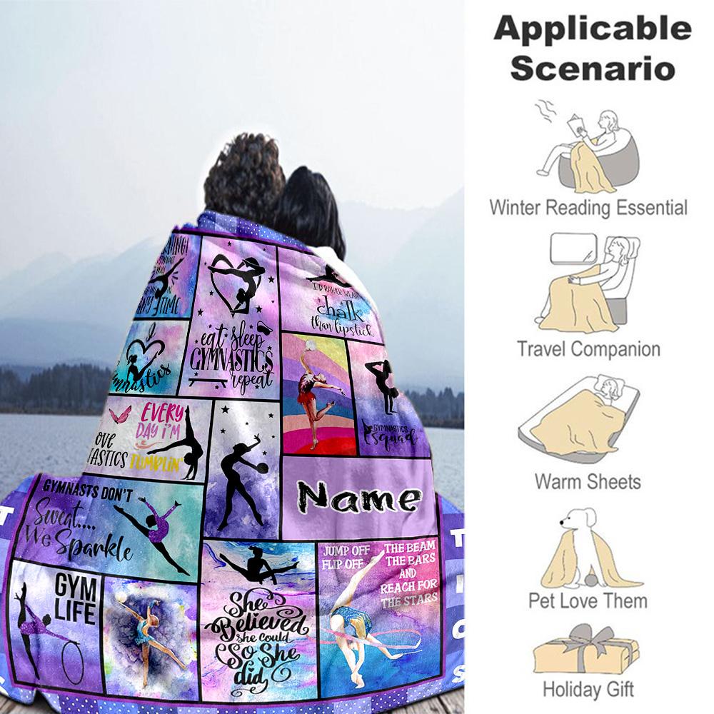 Gymnastics55 Customize Your Name Blanket Multi-purpose Personalized Blanket Durable Comfort for Couch Living Room Nap Seaside Four Seasons Universal