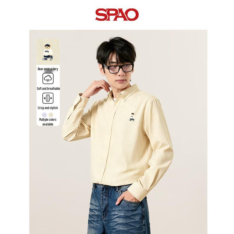 SPAO Bear Co-branded Oxford Long Sleeve Casual Shirt 2XL