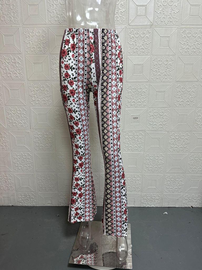2025 Spring/Summer European-American Style Elastic Micro-Flare Printed Casual Pants