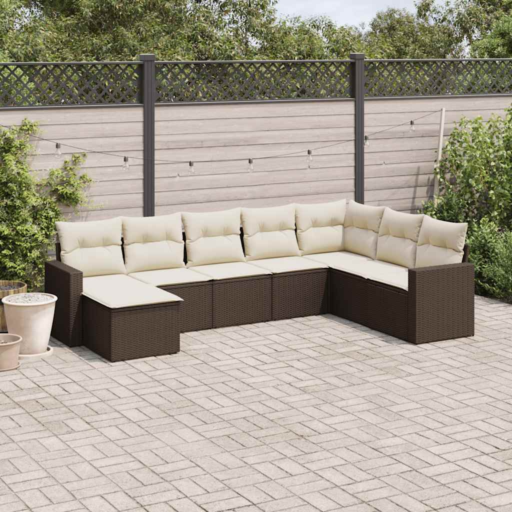 8 piece Garden Sofa Set with Cushions Brown Poly Rattan