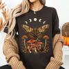 Damska Vintage Dark Academia Goblincore Ćma Fazy Księżyca Grzyby Vintage Cottagecore Estetyka Unisex Góra Krótki Rękaw Streetwear