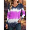 Spring and Autumn Casual Versatile Color Gradient V-neck Long Sleeved Top Women's T-shirts