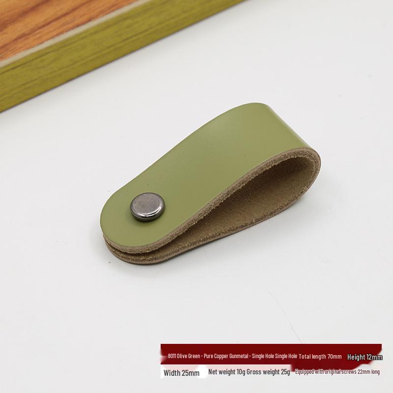 Leather Handle for Cabinet Door and Drawer - Single Hole, Pure Copper Accents