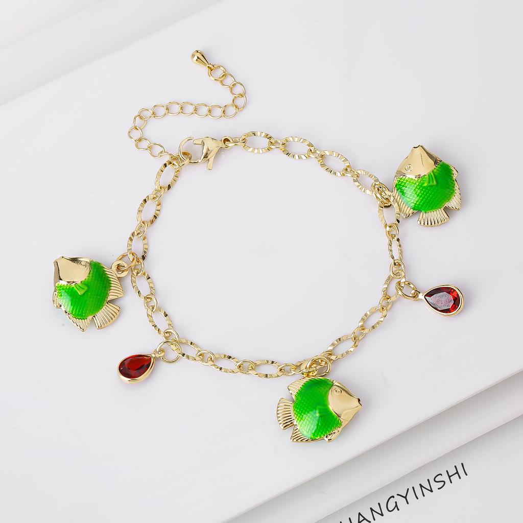 8-Color Gold-Plated Fish Pendant Crystal Bracelet Charming for Women Girls Party Trending Wrist Jewelry Birthday Vacation Gift