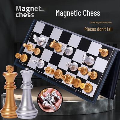 UB Magnetic Gold and Silver Folding International Chess Set - Medium Size for Adults and Kids