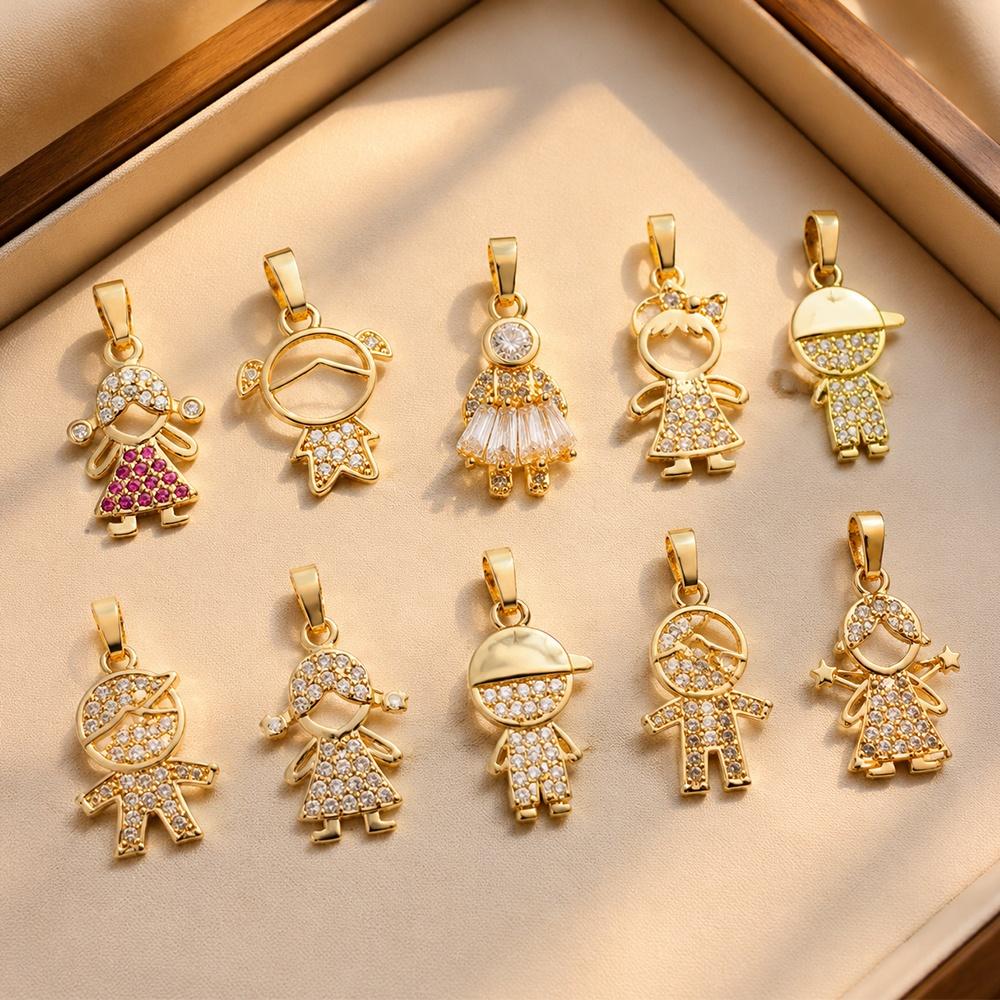 14K Gold Plated Gift Brass Jewelry Hypoallergenic Cute Boy Girl Charms Pendant DIY Fashion Gift Zircon Accessories