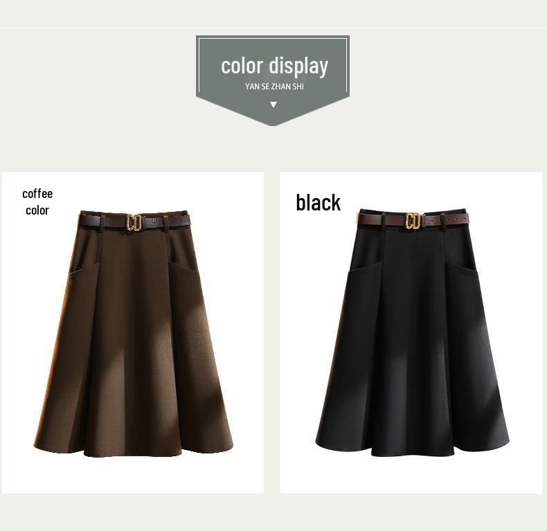 High Waist Woolen A-Line Pleated Skirt for Women - Autumn/Winter 2025
