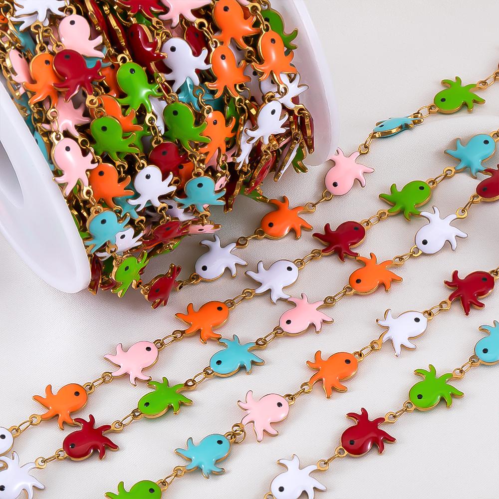 0.5M 1M Stainless Steels Cute Enamel Octopus Gold Chains for DIY Necklaces Making Jewelry Findings Sea Bracelets Anklet Supplies
