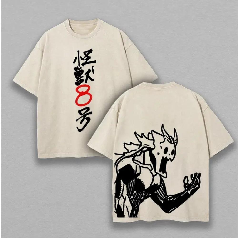 

Аниме Кайдзю Нет. 8 Графическая футболка Мужская Женская Короткий рукав Одежда Оверсайз Хлопковая футболка Винтажная Выстиранная футболка Харадзюку Топы M бежевый