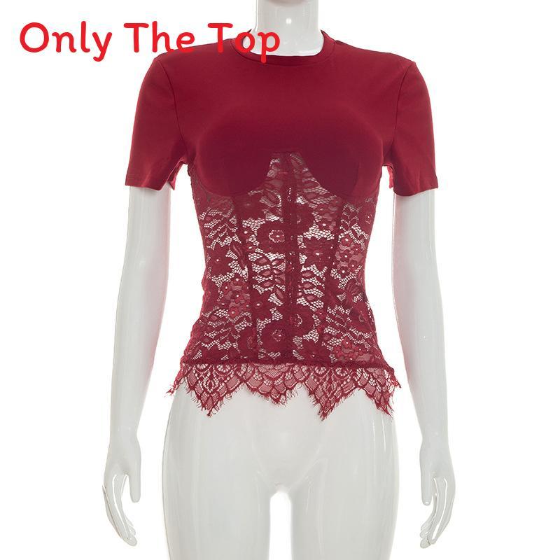 T-shirt da Donna Primavera Estate Pannello in Pizzo Manica Corta Top Casual Per Appassionati di Moda