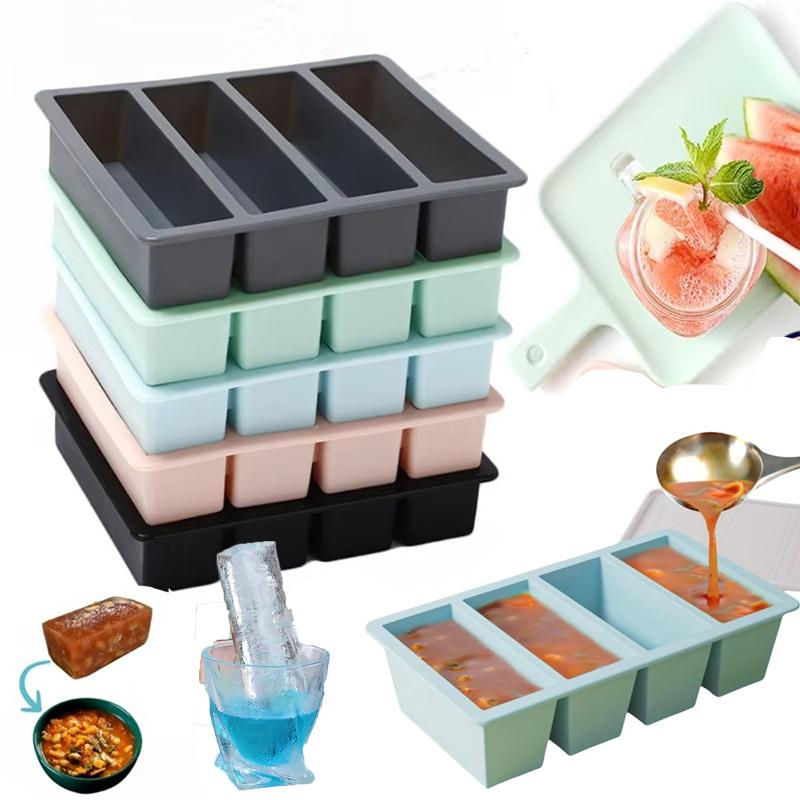 1/1pc 1-grid Large Rectangular Ice Cube Mold with Lid Whiskey Ice Tray Mold Stackable Freezing Tray Kitchen Easy-Release Tools