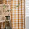 American Style Cotton Linen Plaid Curtains Bedroom Curtains with Tassel Semi-shading Kitchen Valance Drapes for Living Room