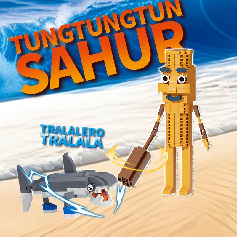 Tralalero Tralala Block Toy Tung Tung SahurTungtungtung Sahur Anime Cartoon Character Model Building Blocks Toy for children