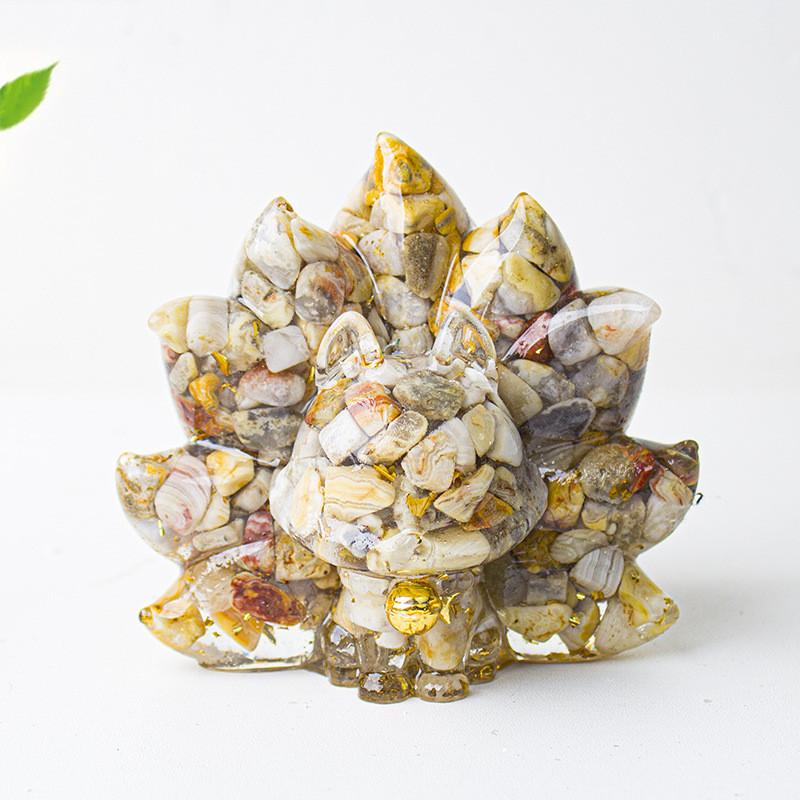 Mythical Creature Resin Crystal Nine Tailed Fox Ornament For Tabletop Decor Gift