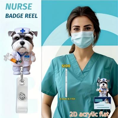 Portabadge retrattile con spilla, design piatto di cane 2D, porta badge identificativo per infermieri, studenti di medicina, medici, infermieri registrati e infermieri autorizzati