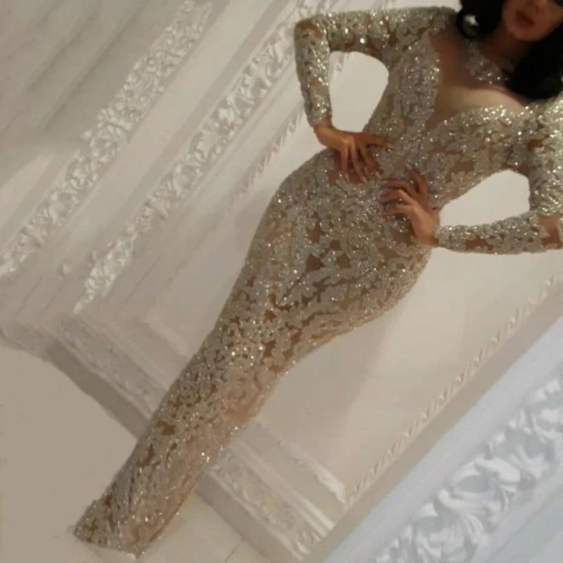 Autumn and winter new women s clothing slim-fitting V-neck bronzing long-sleeved slim-fitting sexy long dress evening dress S