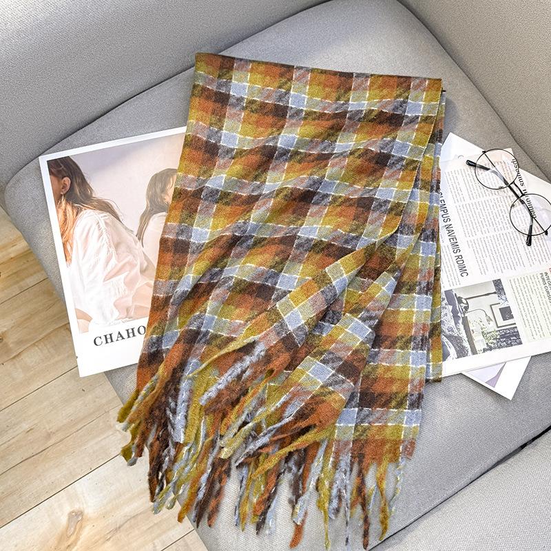 

Осенне-зимний новый шарф женский утолщенный искусственный кашемир универсальный студенческий шаль длинный клетчатый шарф 200*68 cm оранжевый